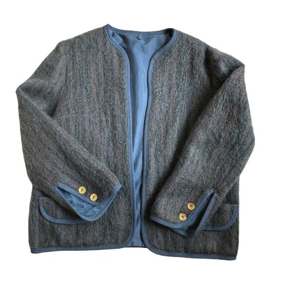 Rannoch Design Blazer Jacket Gray Blue Wool Mohair Open Front‎ 14 VTG Scotland - Picture 2 of 12